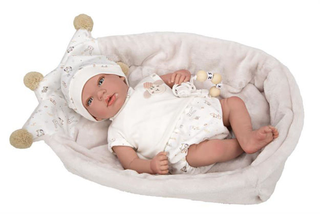 Billede af Dukke Reborn 40 cm.  Aday m. beige babynest